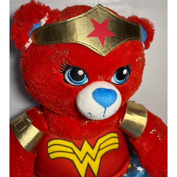Build A Bear Workshop Wonder Woman Plush Bear With Cape & Tutu 16" Red Blue Gold - Picture 2 of 16